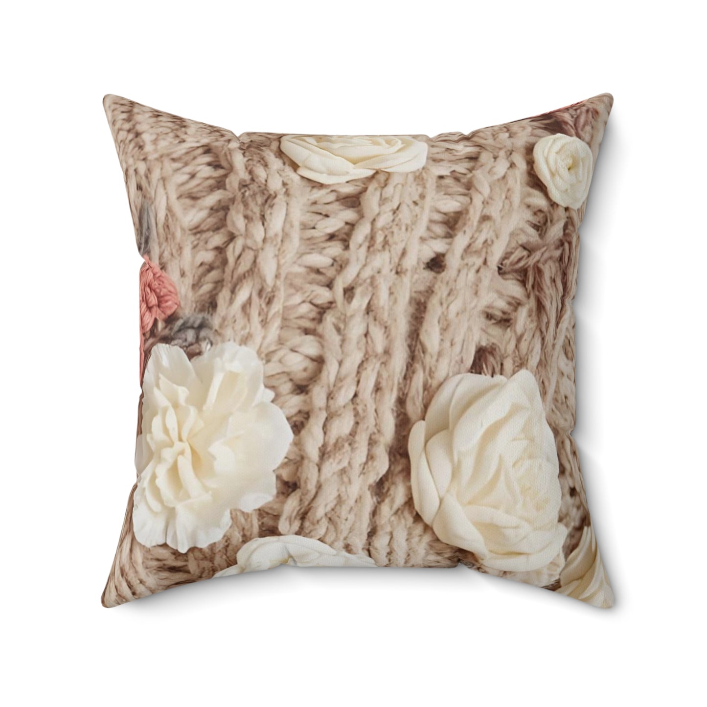 Cottage Rose Knit Floral Pillow