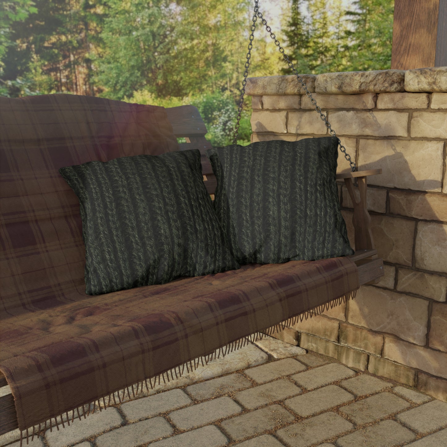 Forest Green Knit Cottage Textured Outdoor Pillow