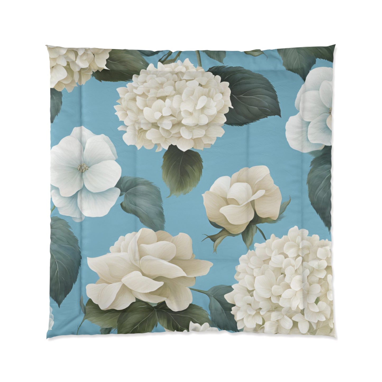 Sky Blue Floral with Hydrangeas and Roses Comforter