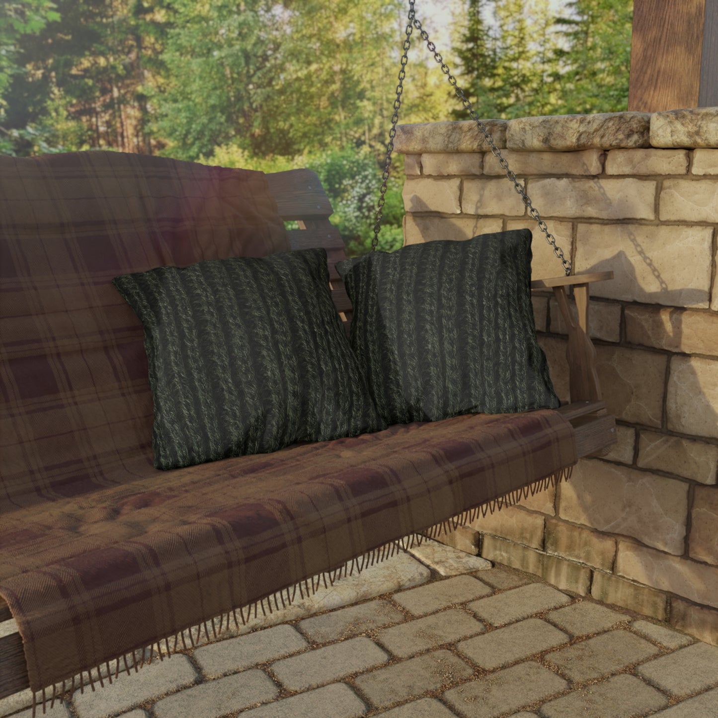 Forest Green Knit Cottage Textured Outdoor Pillow