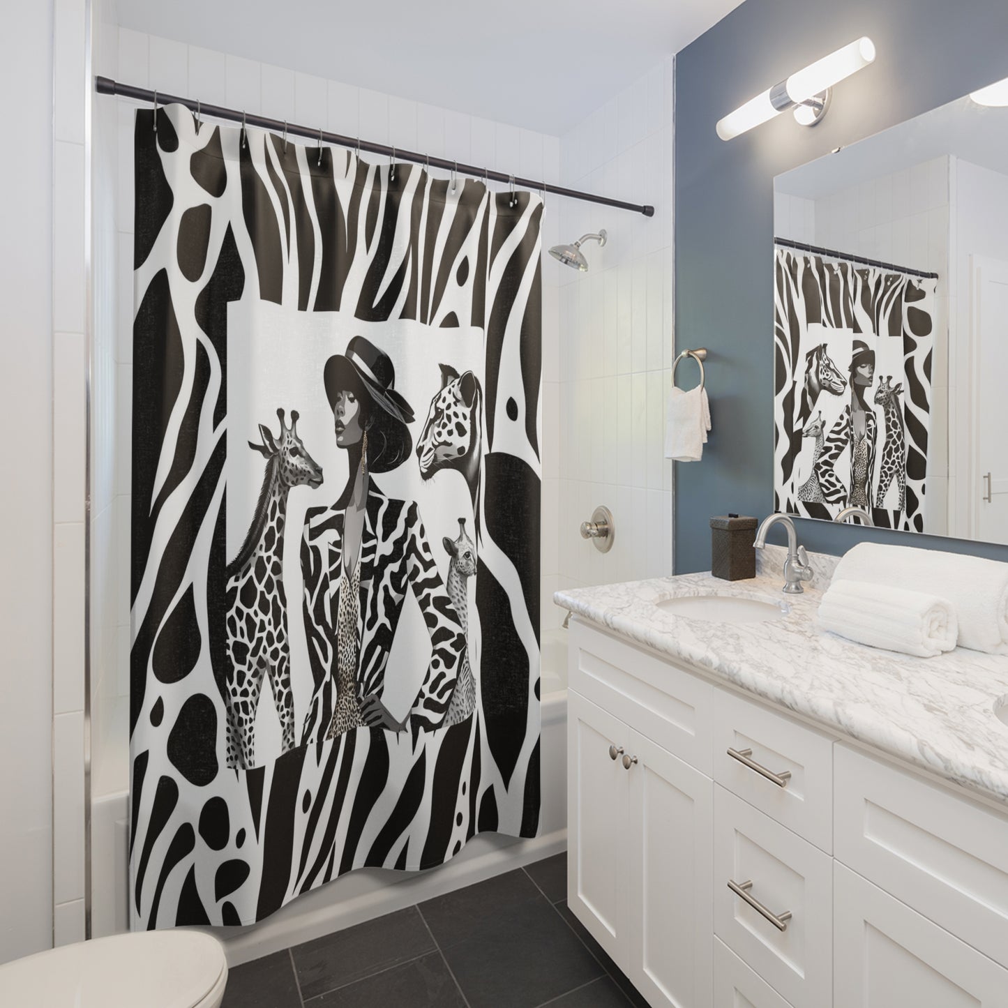 Black and White zebra Girly Shower Curtain