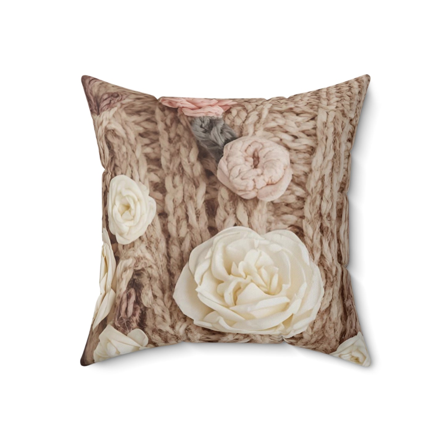 Cottage Rose Knit Floral Pillow