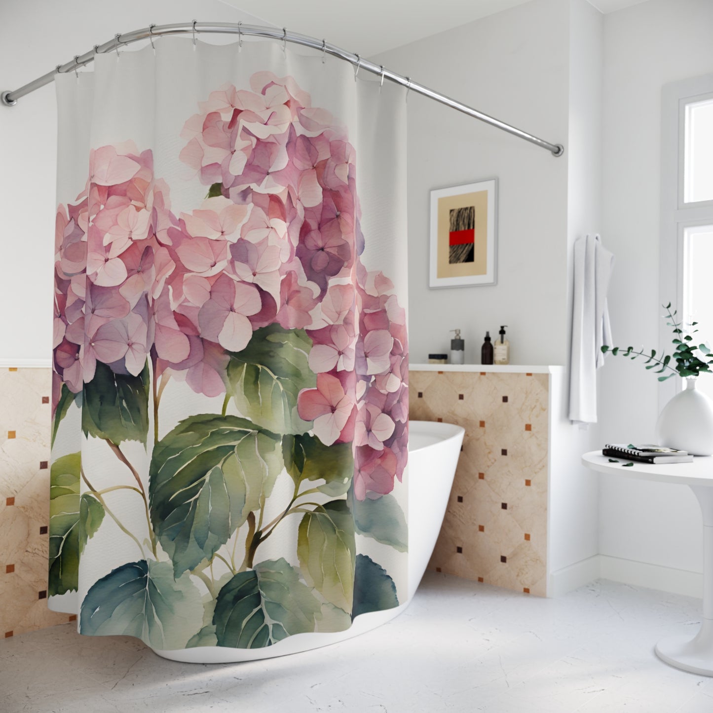 Pink Floral Hydrangea Shower Curtain