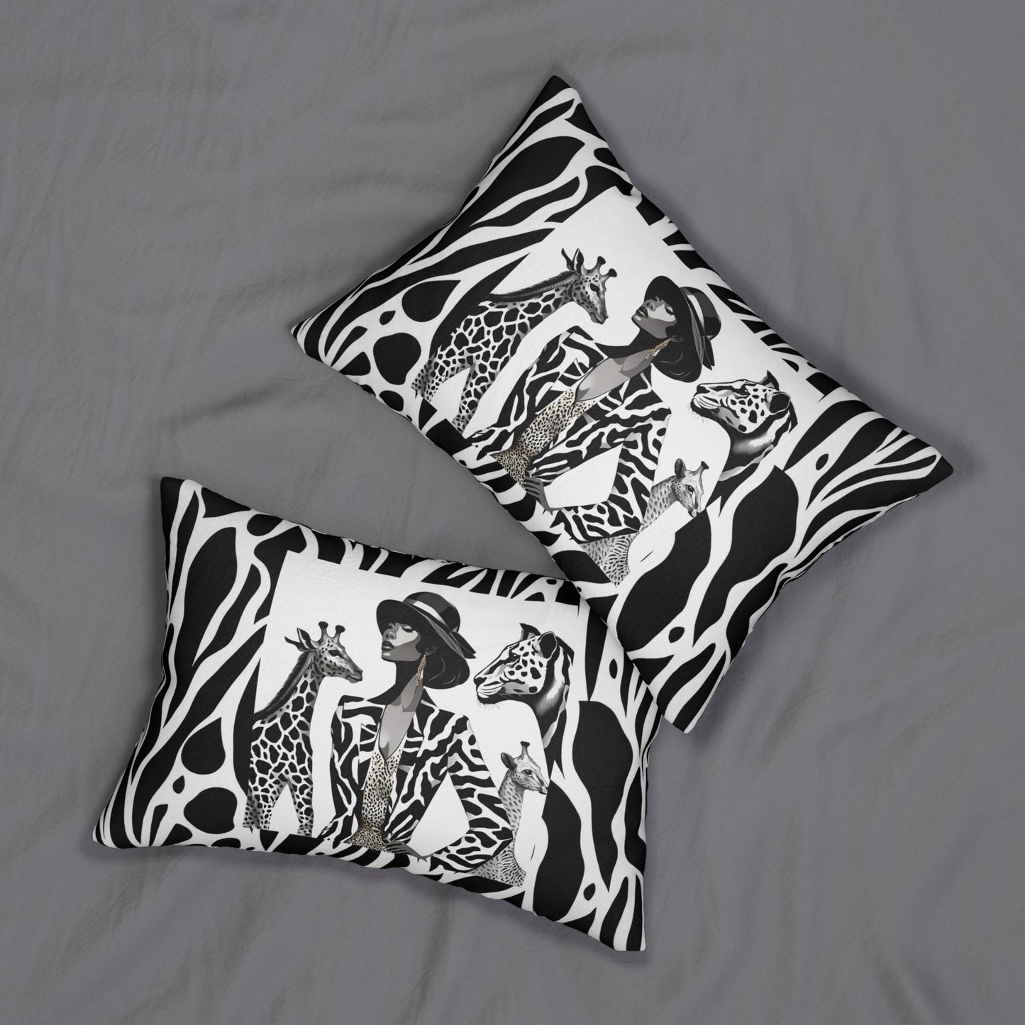Black and White Zebra Girly Spun Polyester Lumbar Pillow
