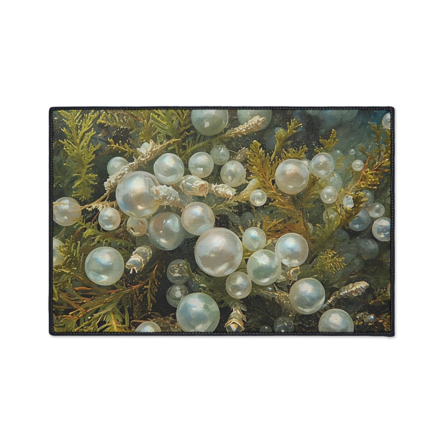 Elegant Sea Moss Coastal Floor Mat with Pearl Design