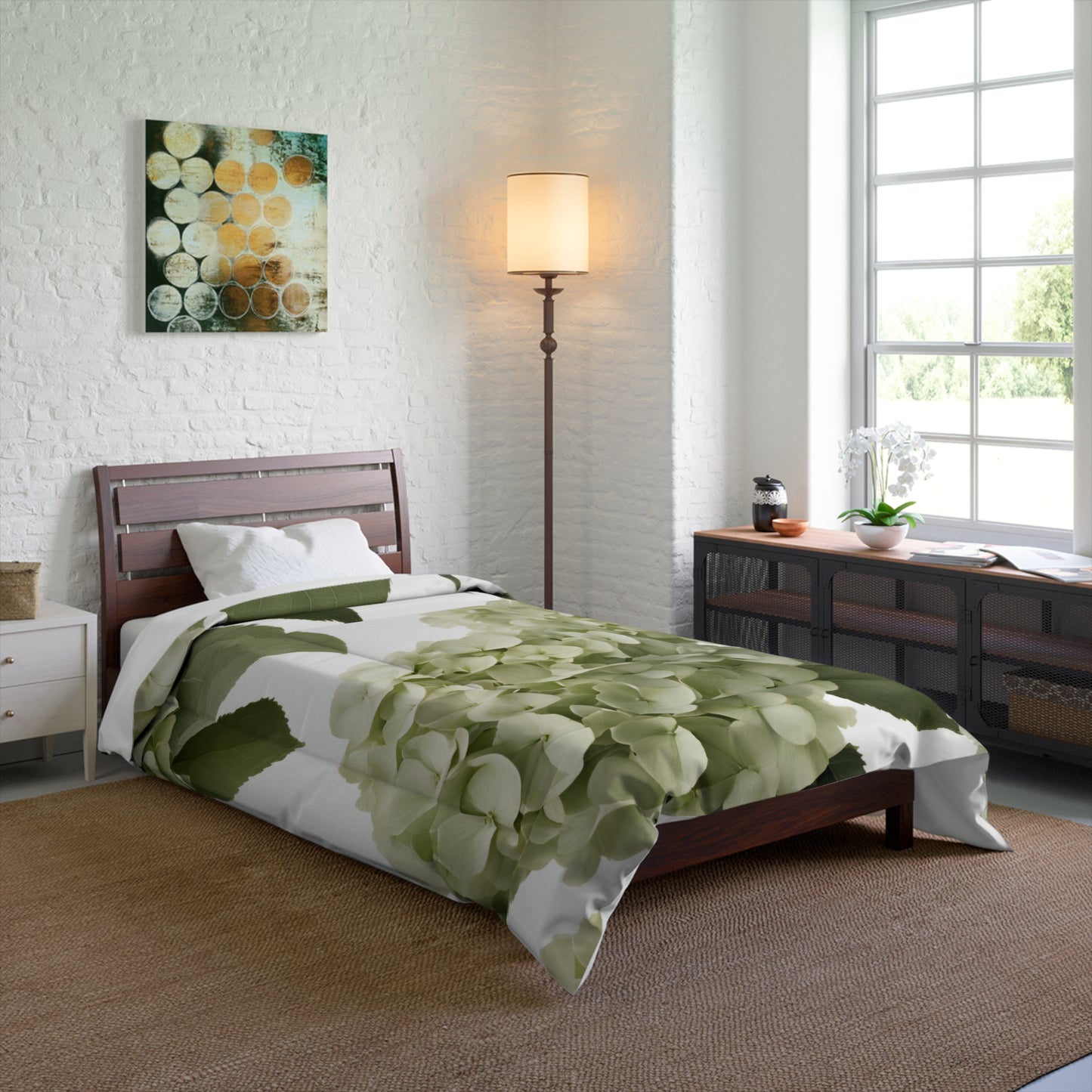 White Hydrangea Botanical Comforter