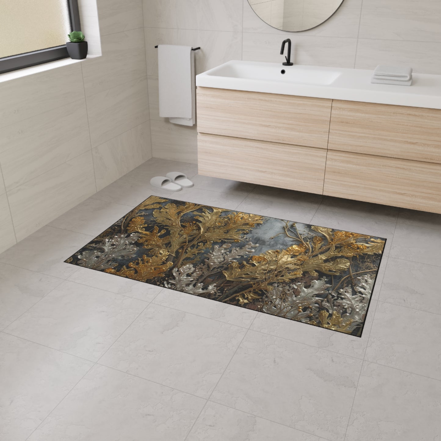 Elegant Sea Moss Rug Floral Heavy Duty Floor Mat