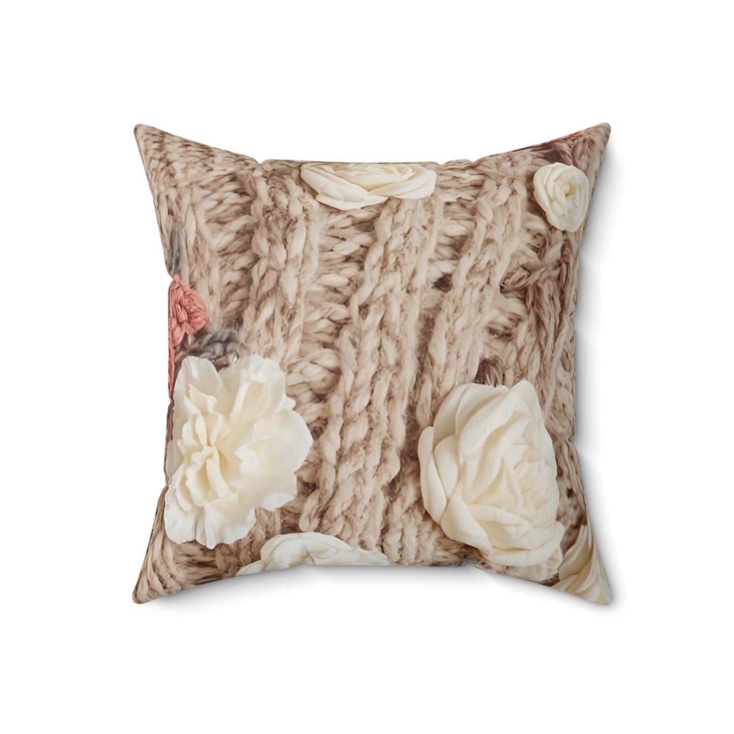 Cottage Rose Knit Floral Pillow