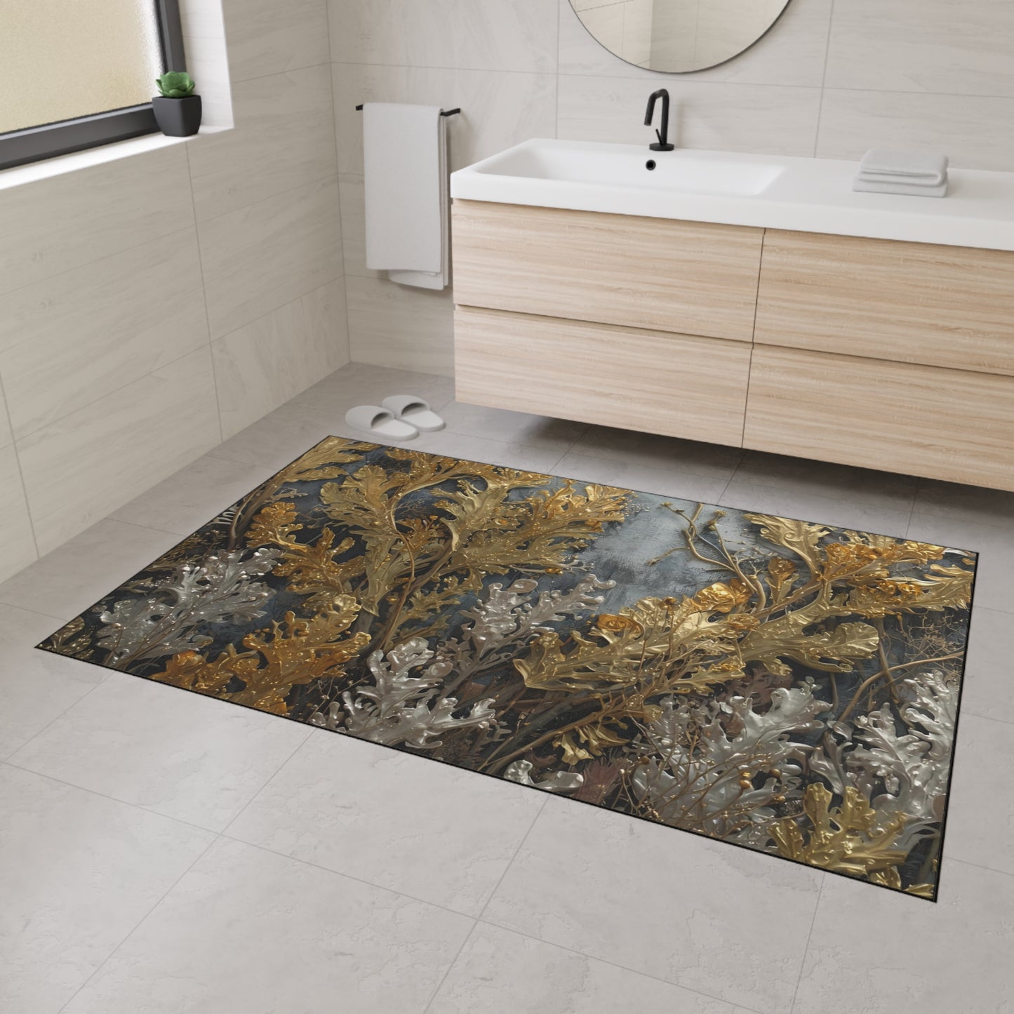Elegant Sea Moss Rug Floral Heavy Duty Floor Mat
