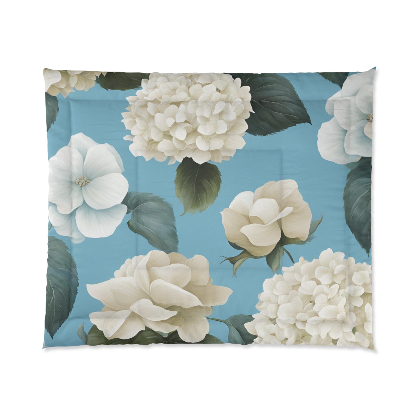 Sky Blue Floral with Hydrangeas and Roses Comforter