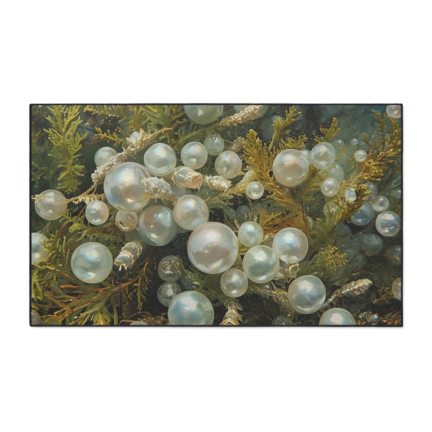 Elegant Sea Moss Coastal Floor Mat with Pearl Design