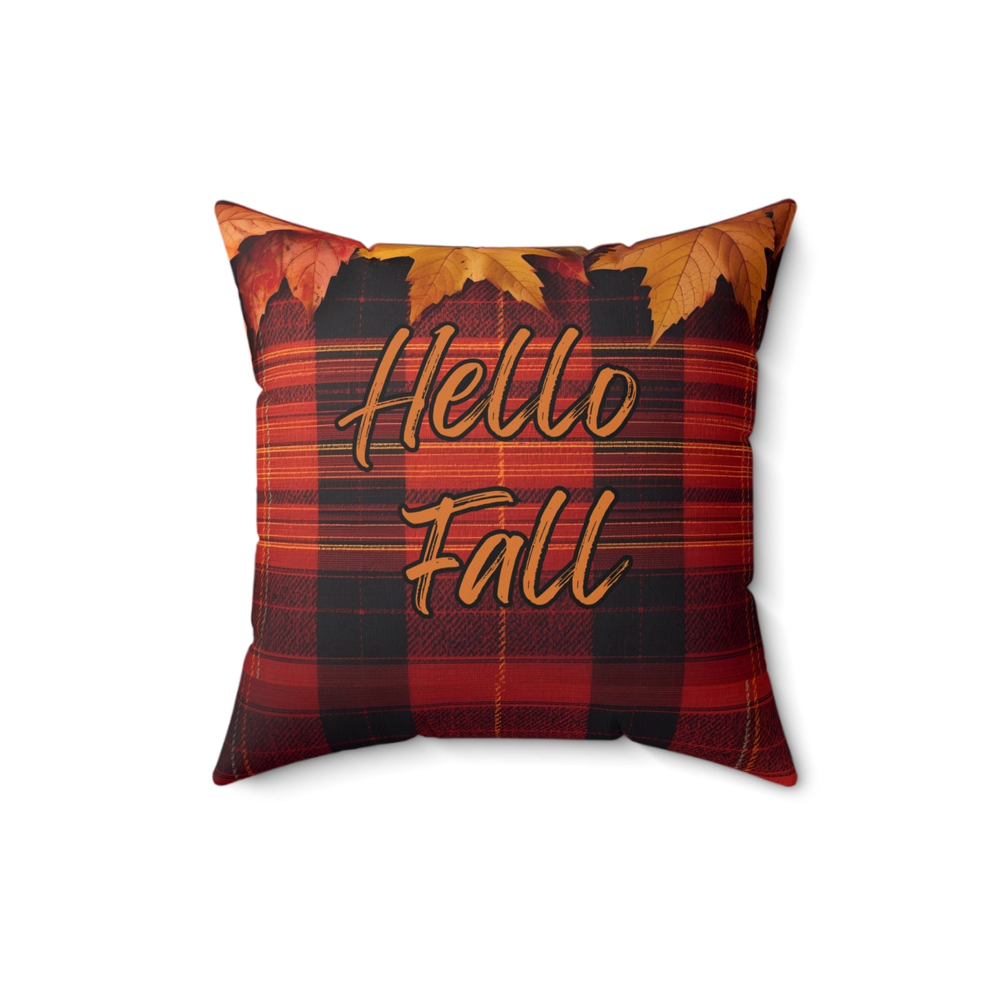 Hello Fall Plaid Autumn Themed Square Pillow