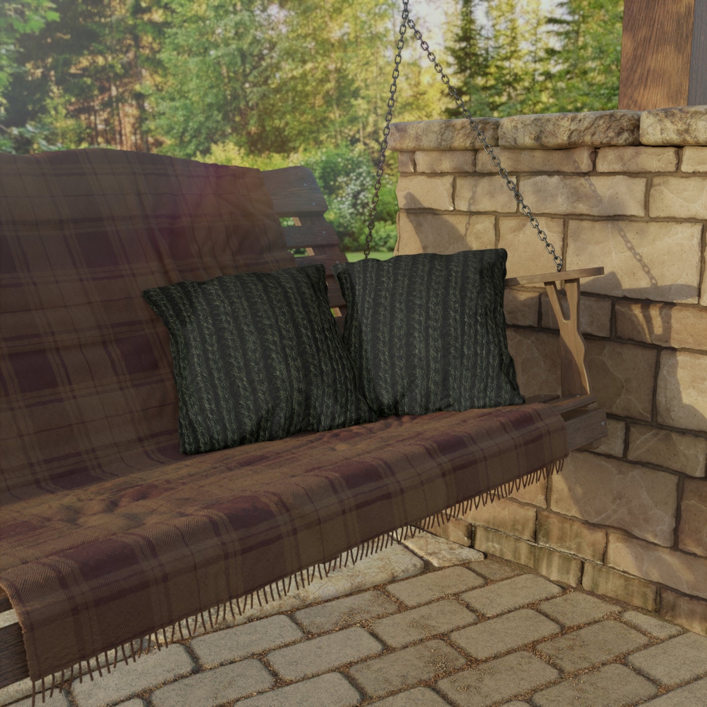 Forest Green Knit Cottage Textured Outdoor Pillow