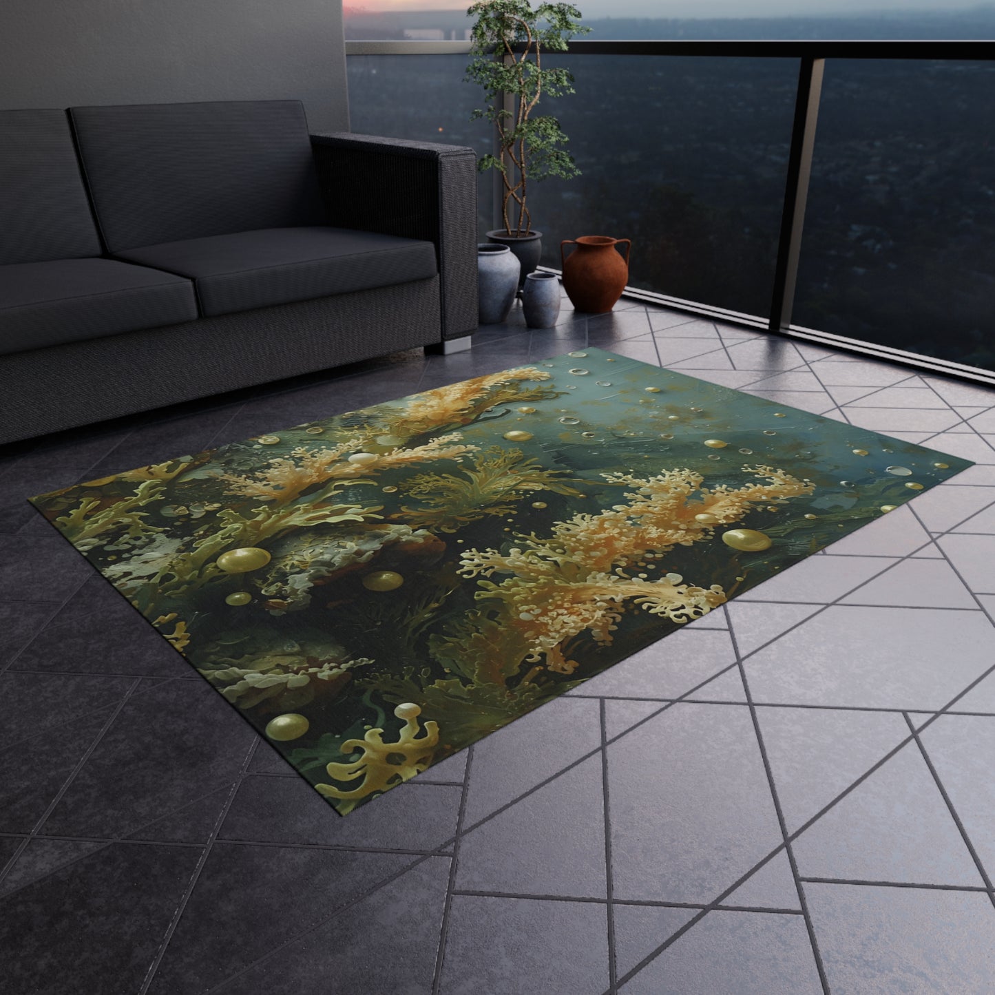 Elegant Sea Moss Rug- Coastal Outdoor Rug