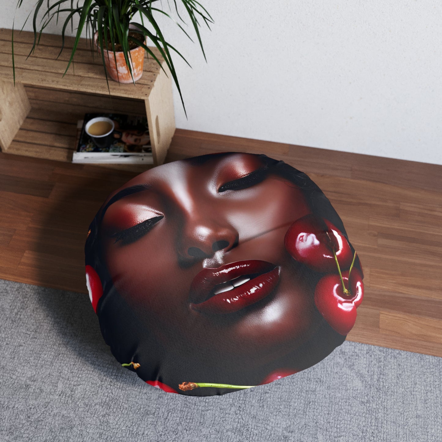 Cherry Fantasy Tufted Floor Pillow, Round