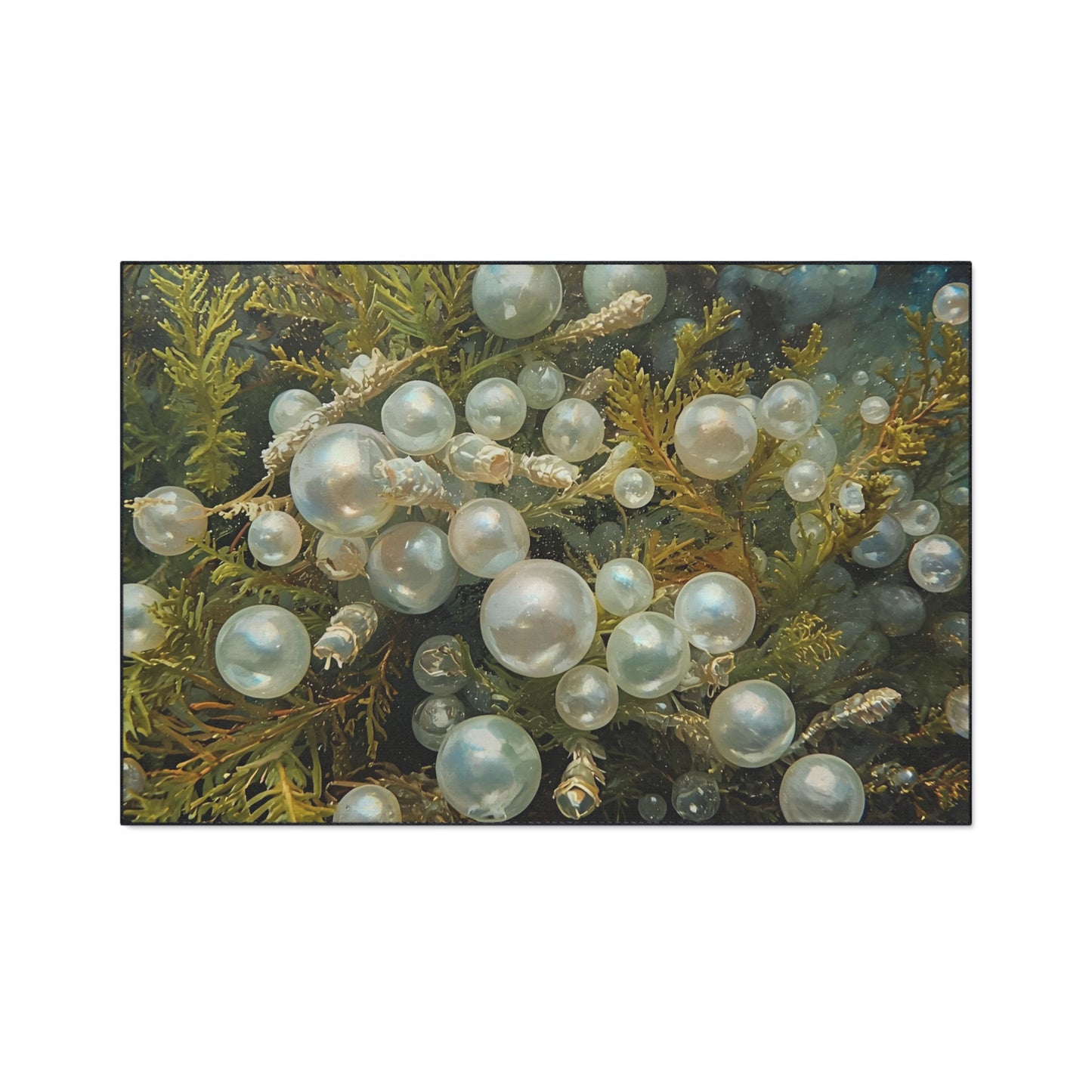 Elegant Sea Moss Coastal Floor Mat with Pearl Design