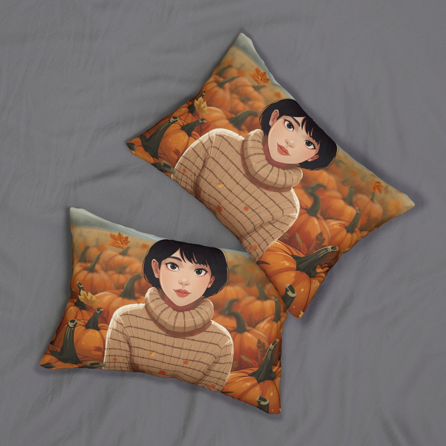 Autumn Cozy Lumbar Pillow Asian Girl