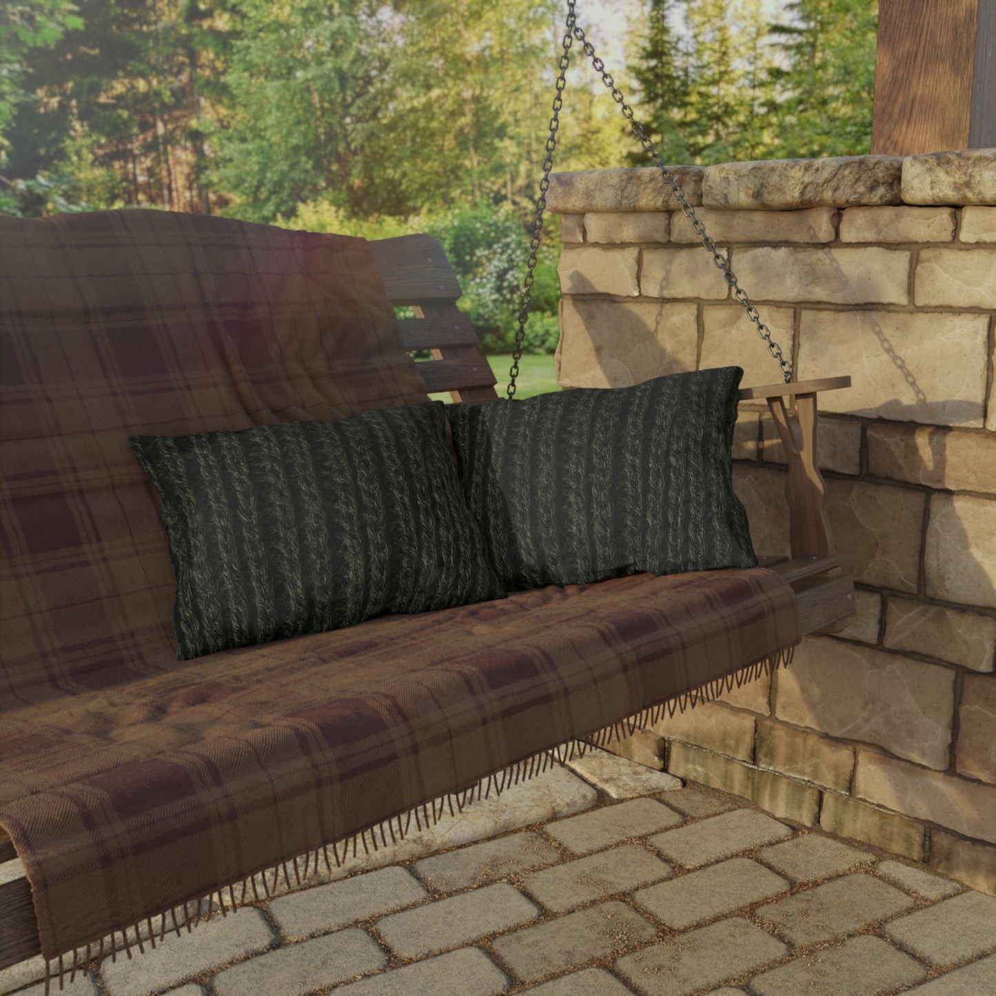 Forest Green Knit Cottage Textured Outdoor Pillow