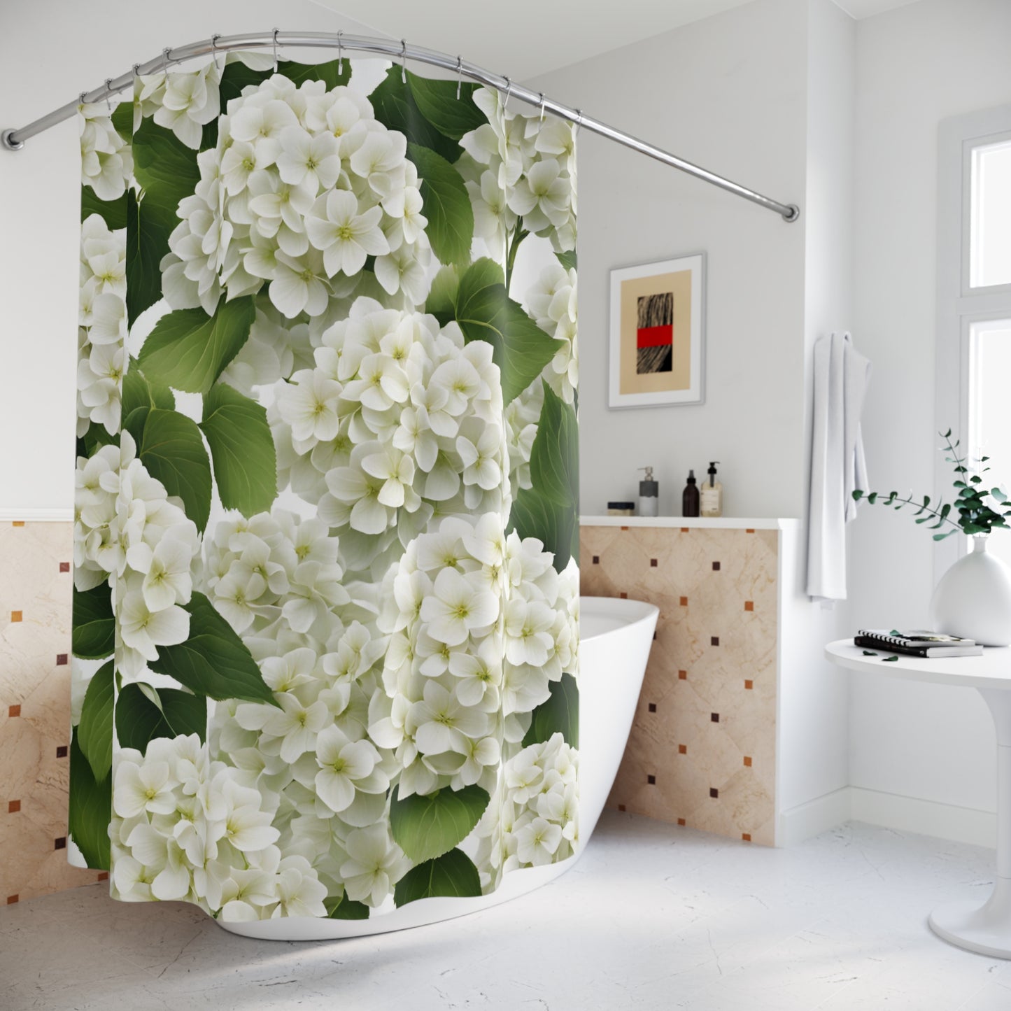 White Hydrangea Elegant Floral Shower Curtain