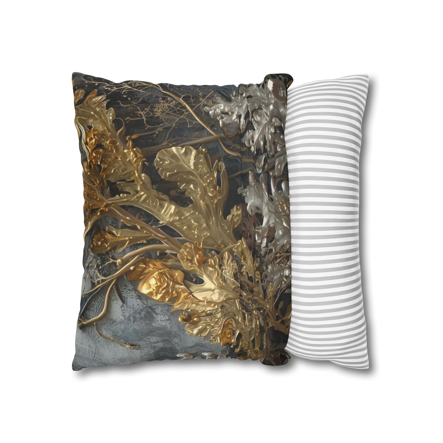 Elegant Gold and Silver Sea Moss Decorative Pillowcase