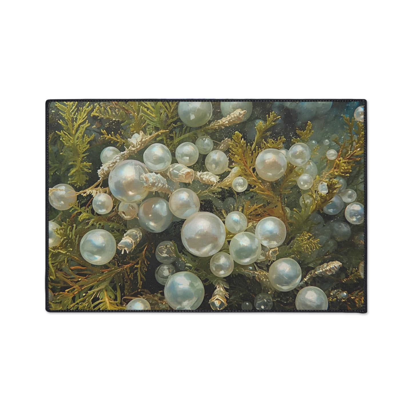 Elegant Sea Moss Coastal Floor Mat with Pearl Design