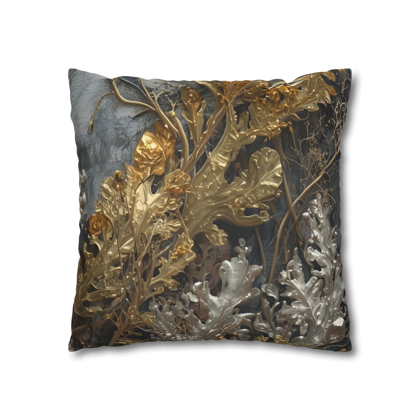 Elegant Gold and Silver Sea Moss Decorative Pillowcase