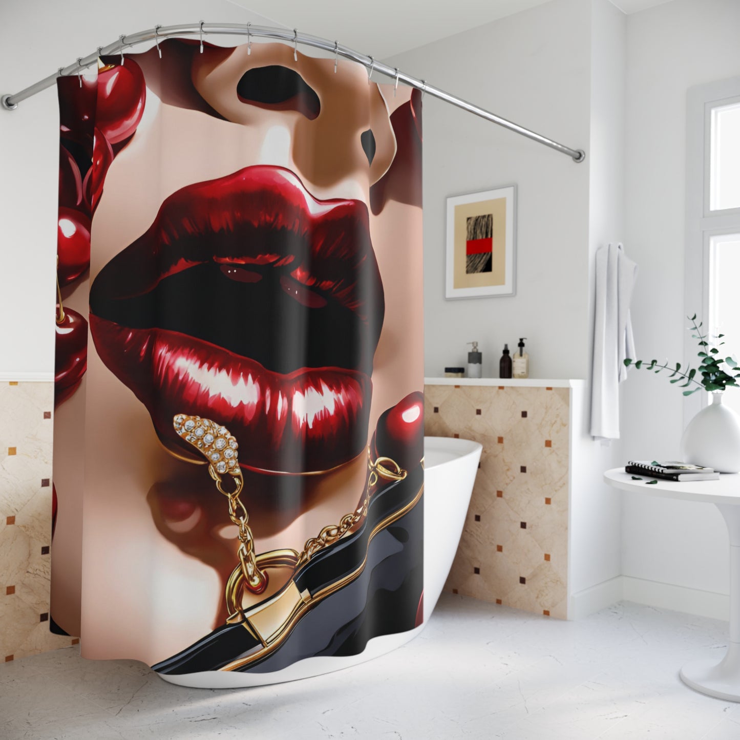 Metallic Cherry Kiss Glamorous Shower Curtain
