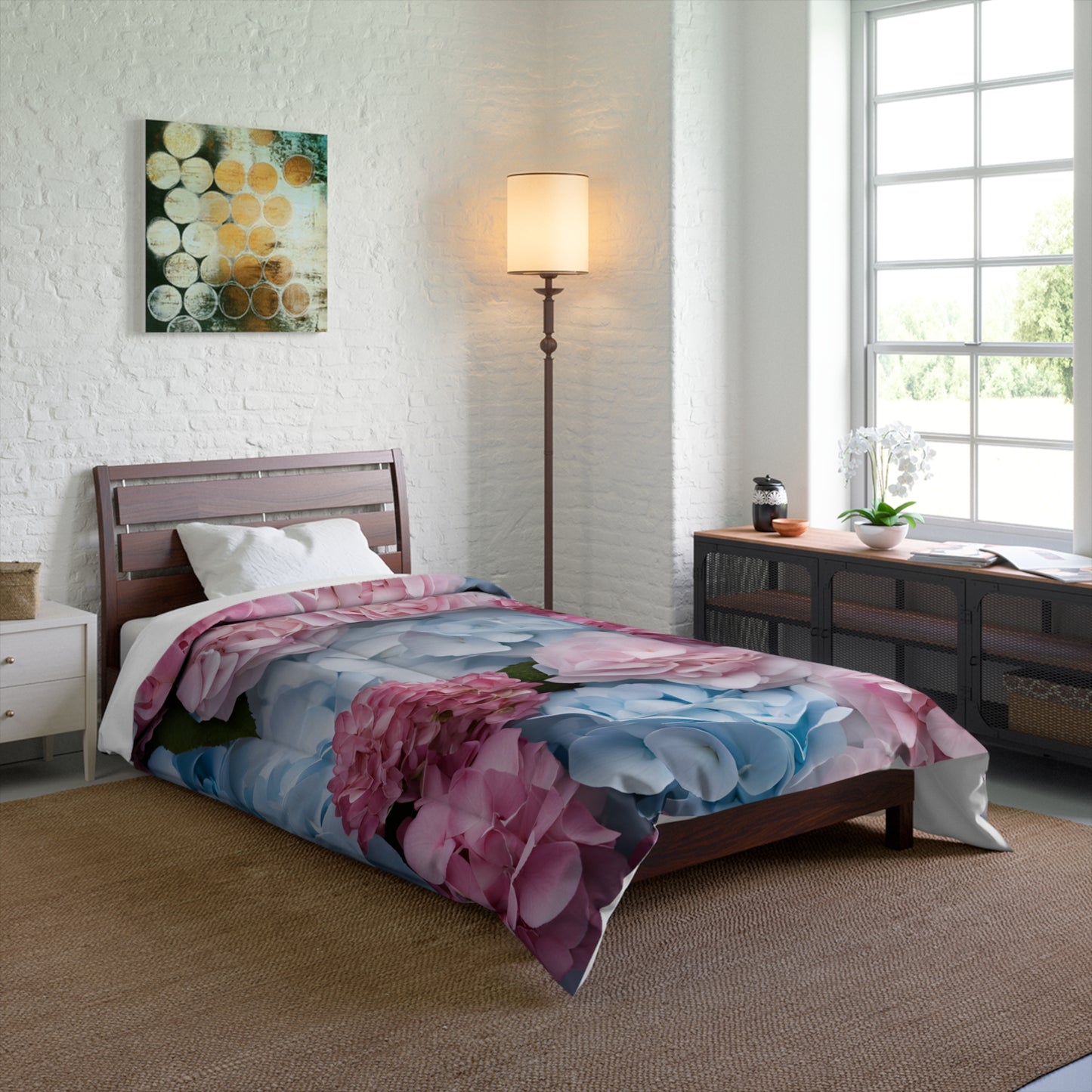 Pink and Blue Floral Comforter Set