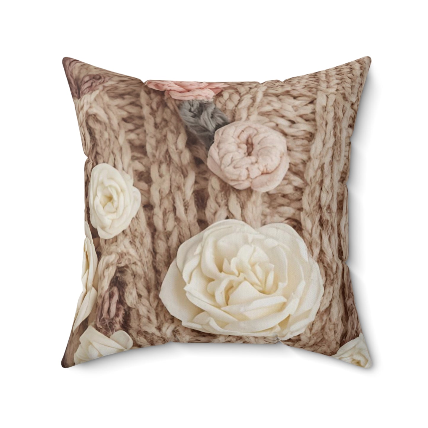 Cottage Rose Knit Floral Pillow