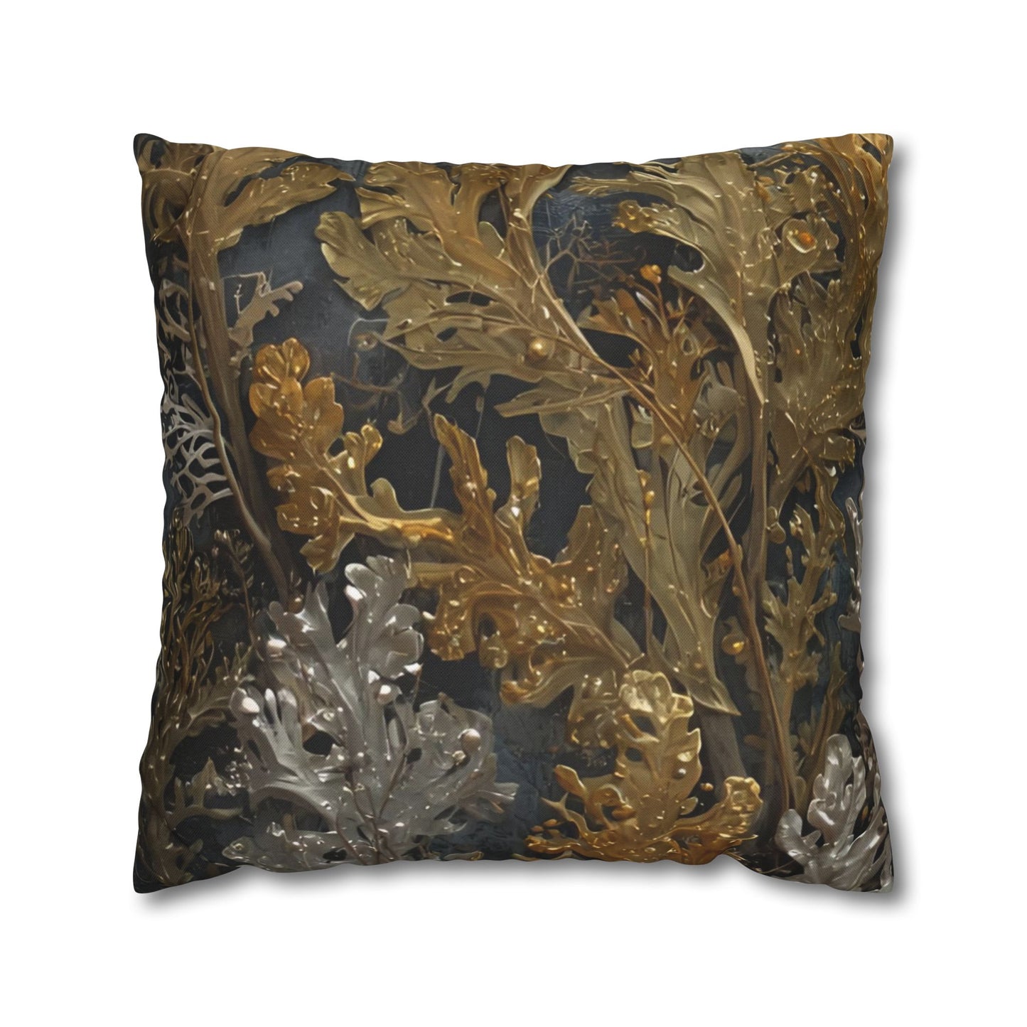 Elegant Gold and Silver Sea Moss Decorative Pillowcase