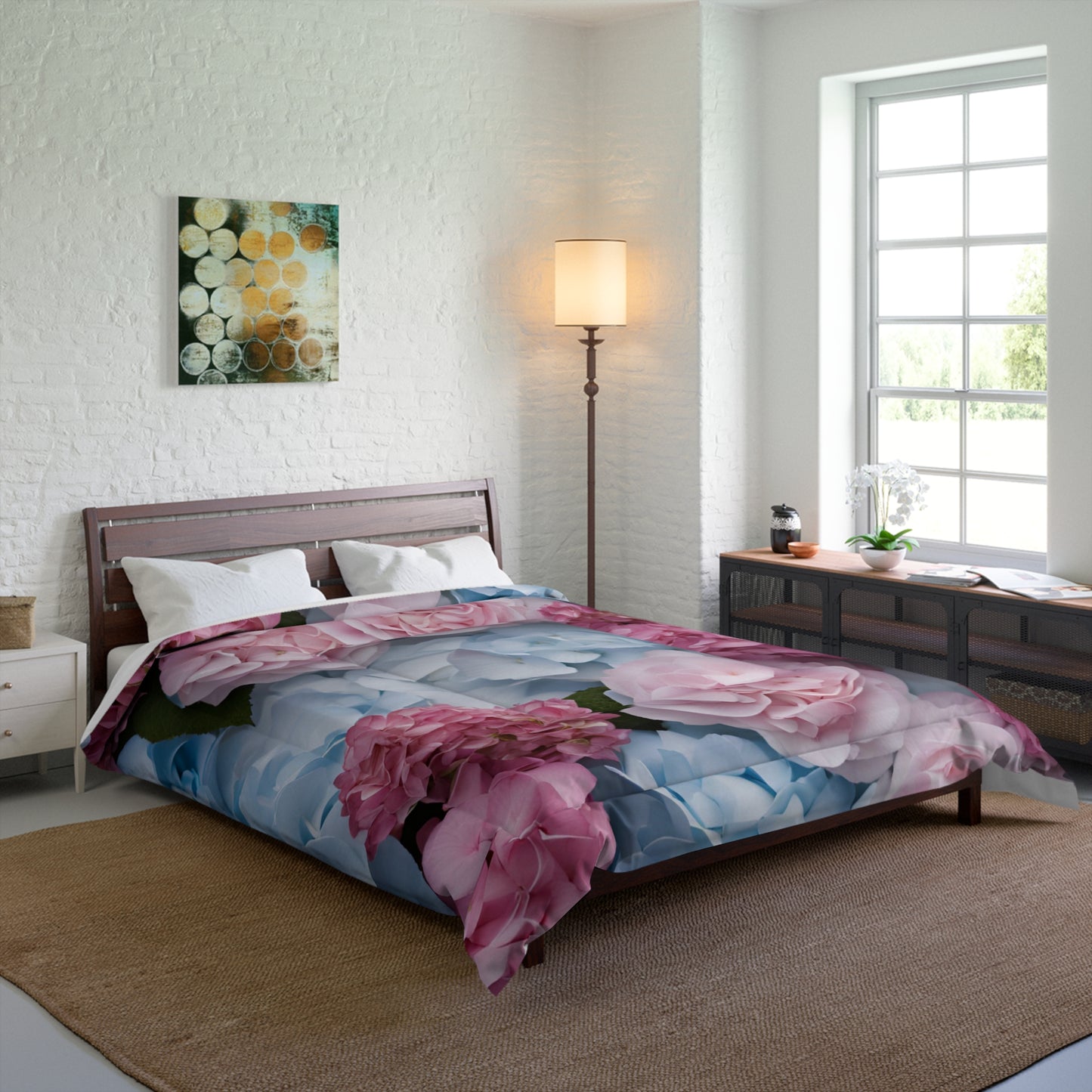 Pink and Blue Floral Comforter Set