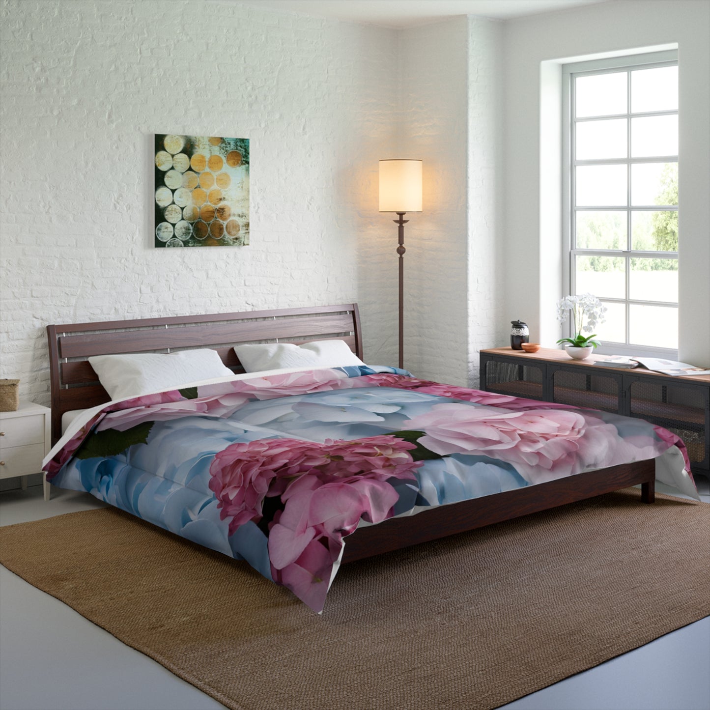 Pink and Blue Floral Comforter Set
