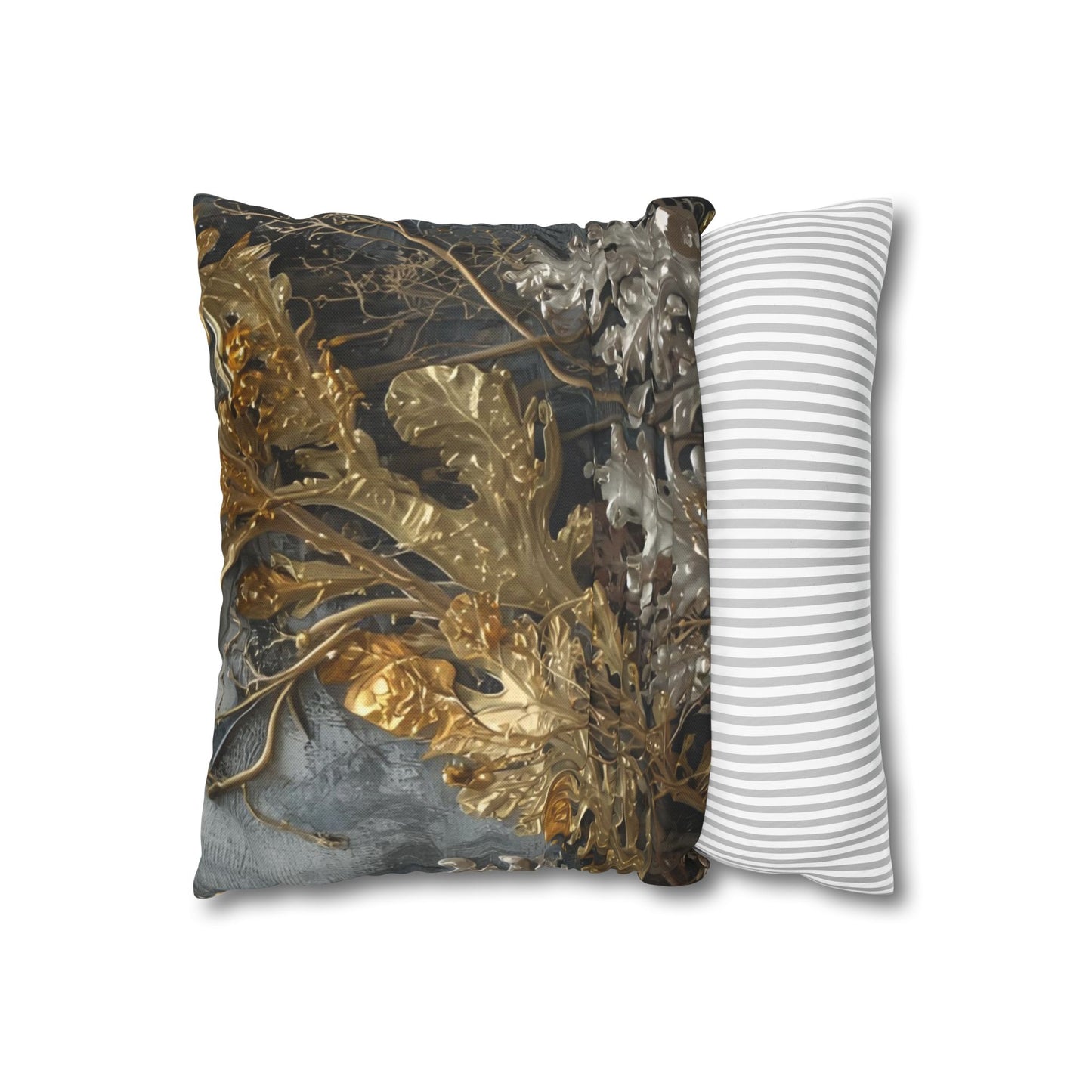 Elegant Gold and Silver Sea Moss Decorative Pillowcase