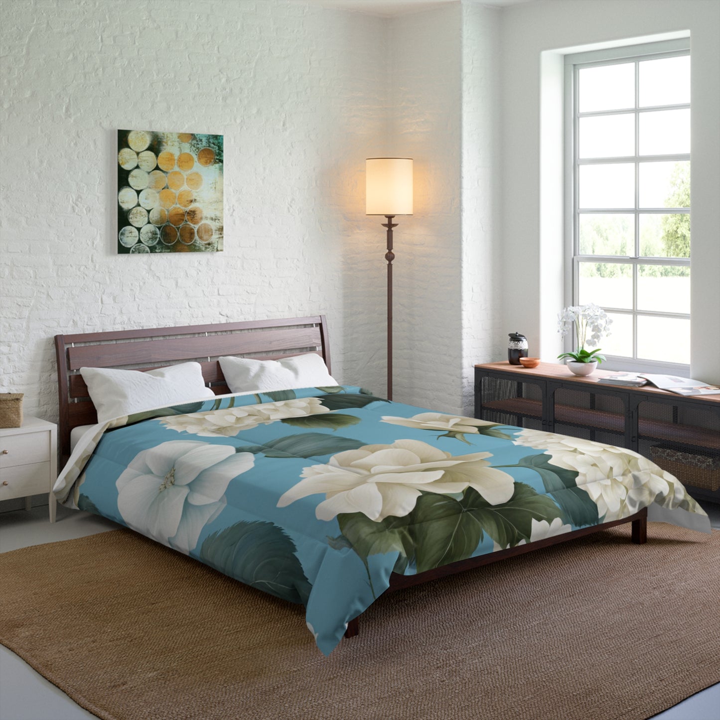 Sky Blue Floral with Hydrangeas and Roses Comforter