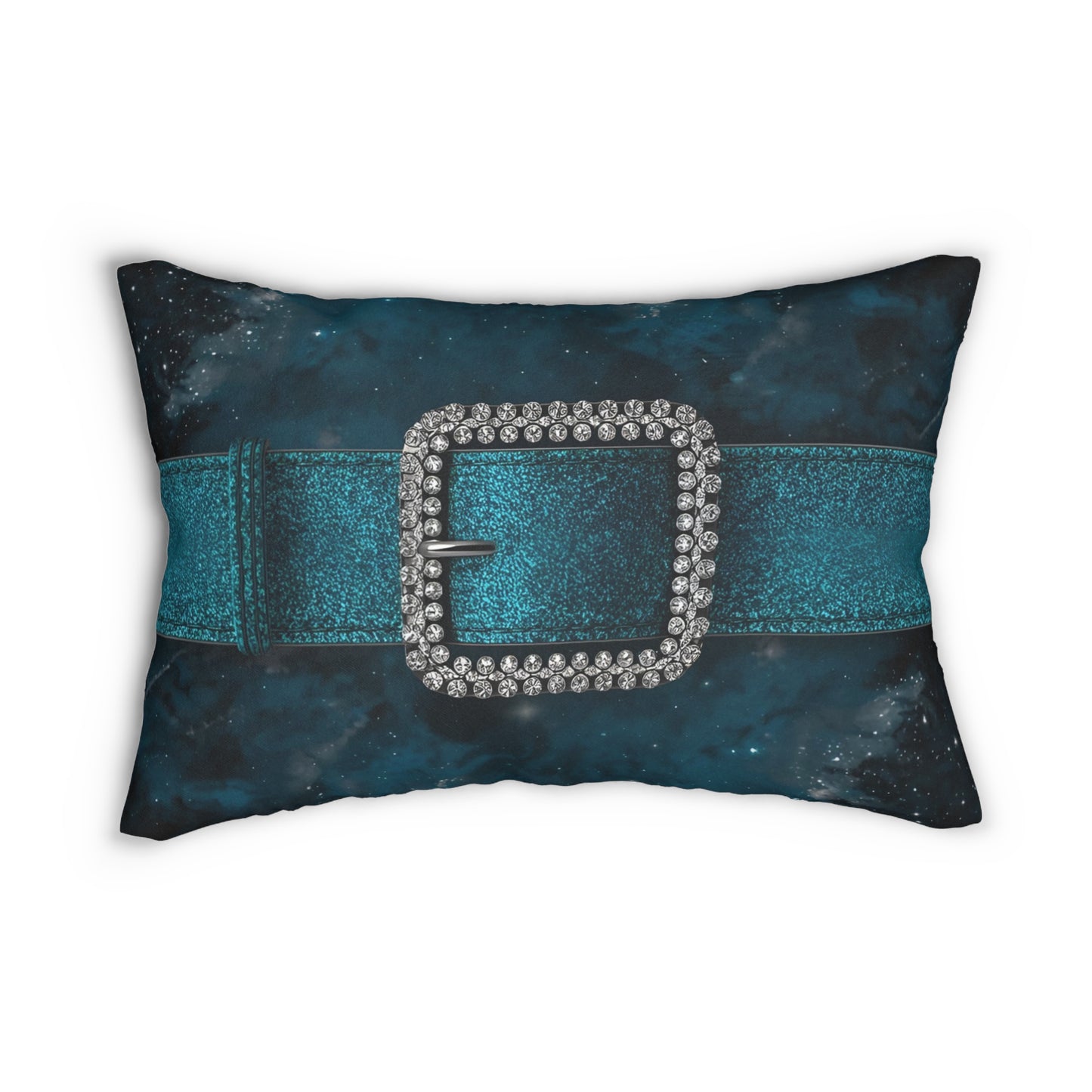 Elegant Blue Lumbar Pillow with Sparkling Buckle Design