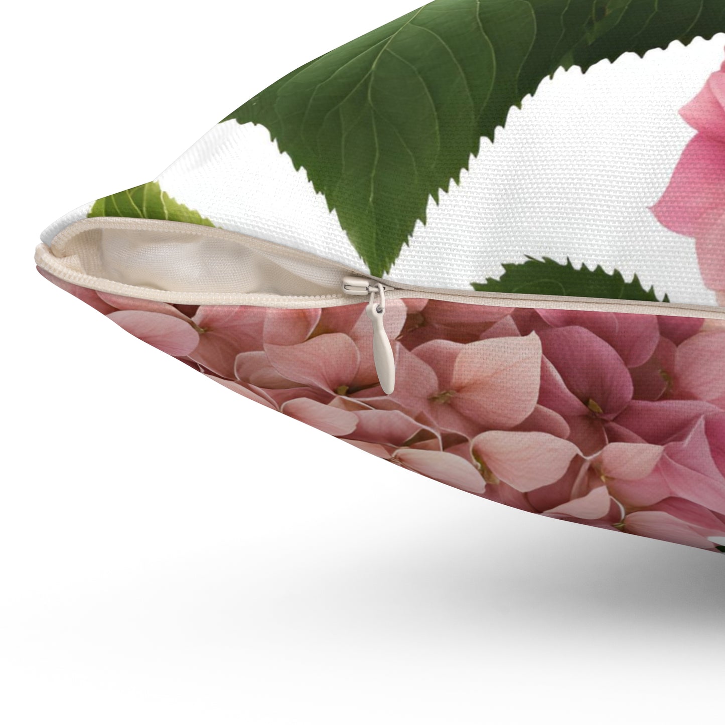 White and Pink Floral Square Pillow - Elegant Pink Hydrangea Design for Cozy Home Decor