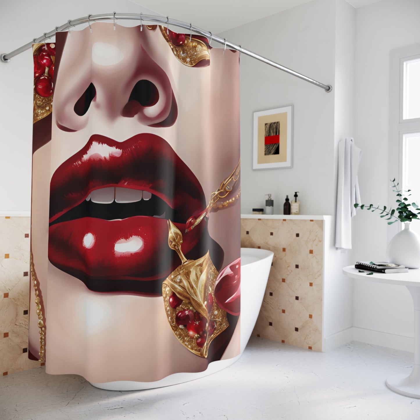 Glamorous Golden Lips Shower Curtain