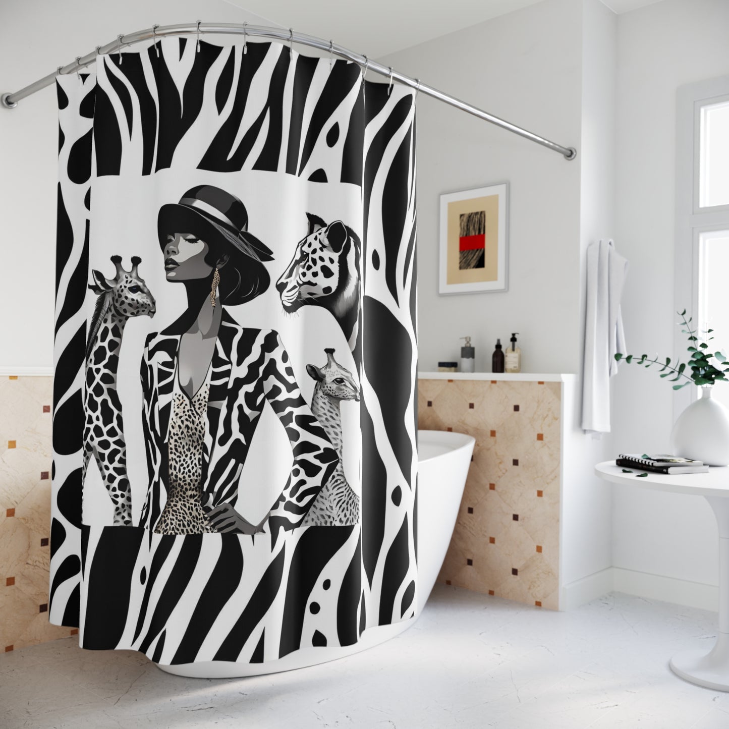 Black and White zebra Girly Shower Curtain