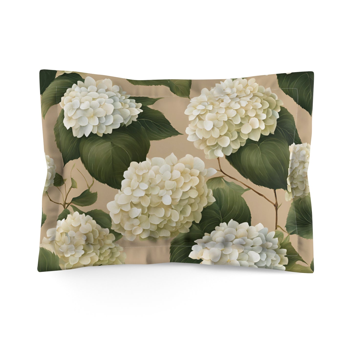Tan and White Hydrangea Floral Microfiber Pillow Sham