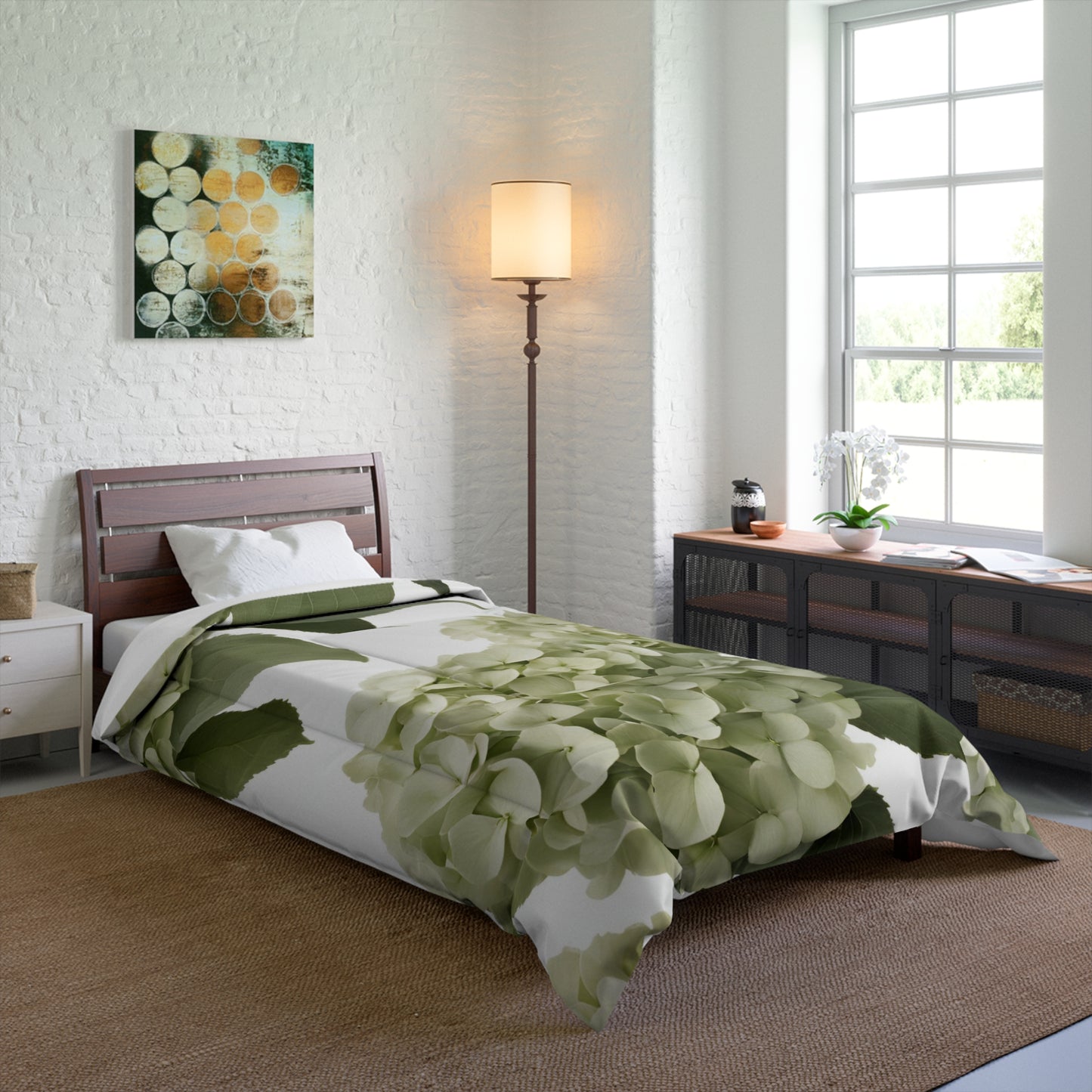 White Hydrangea Botanical Comforter