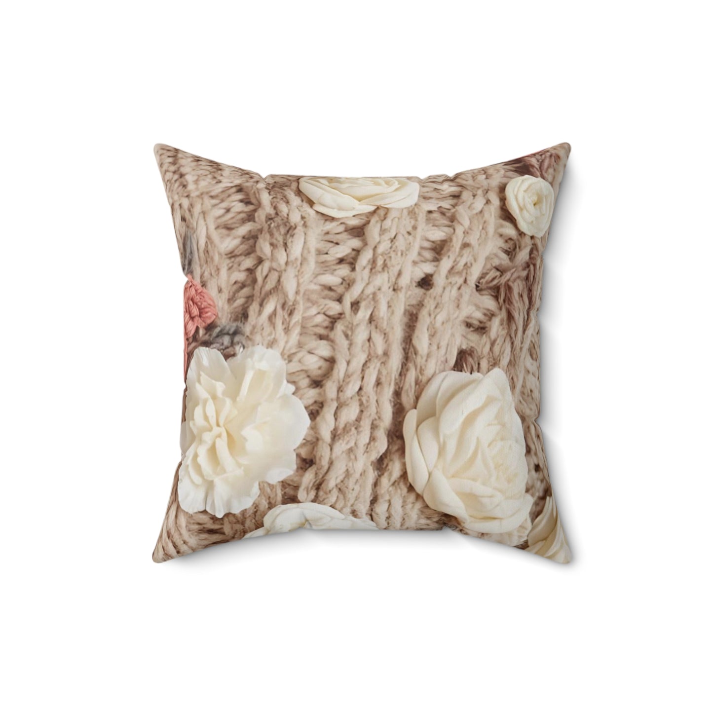 Cottage Rose Knit Floral Pillow