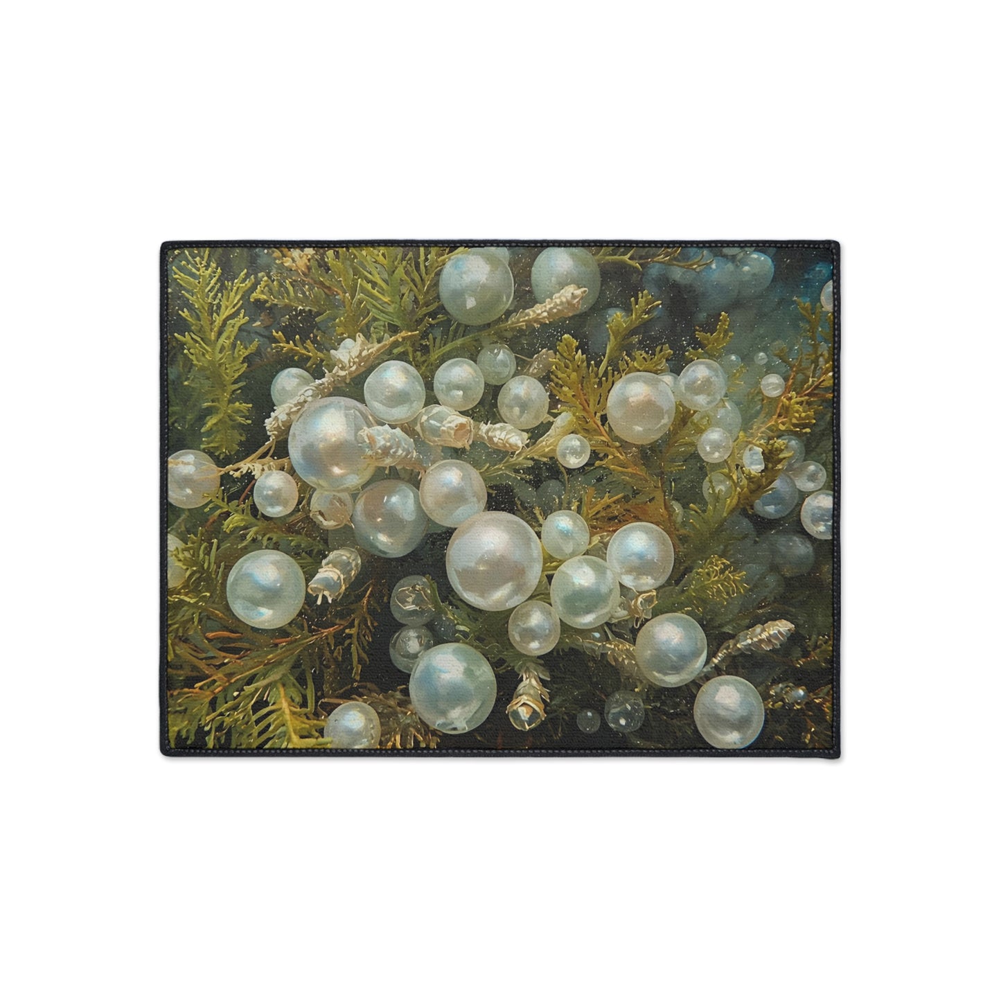 Elegant Sea Moss Coastal Floor Mat with Pearl Design