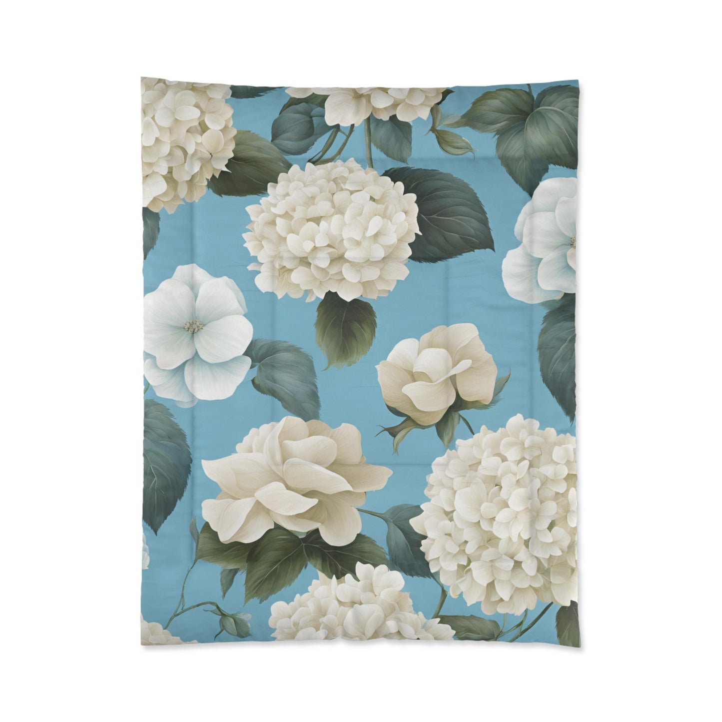 Sky Blue Floral with Hydrangeas and Roses Comforter