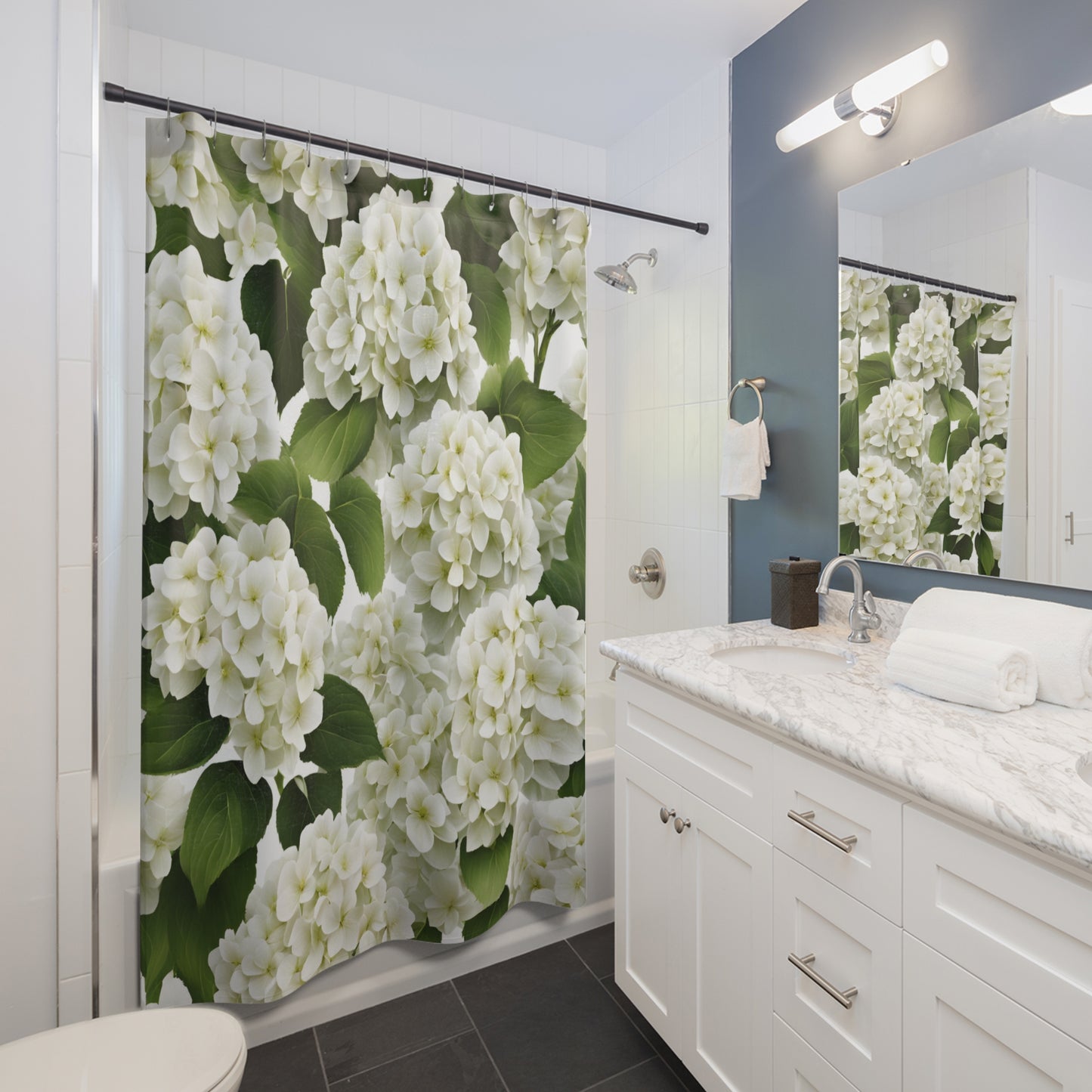 White Hydrangea Elegant Floral Shower Curtain