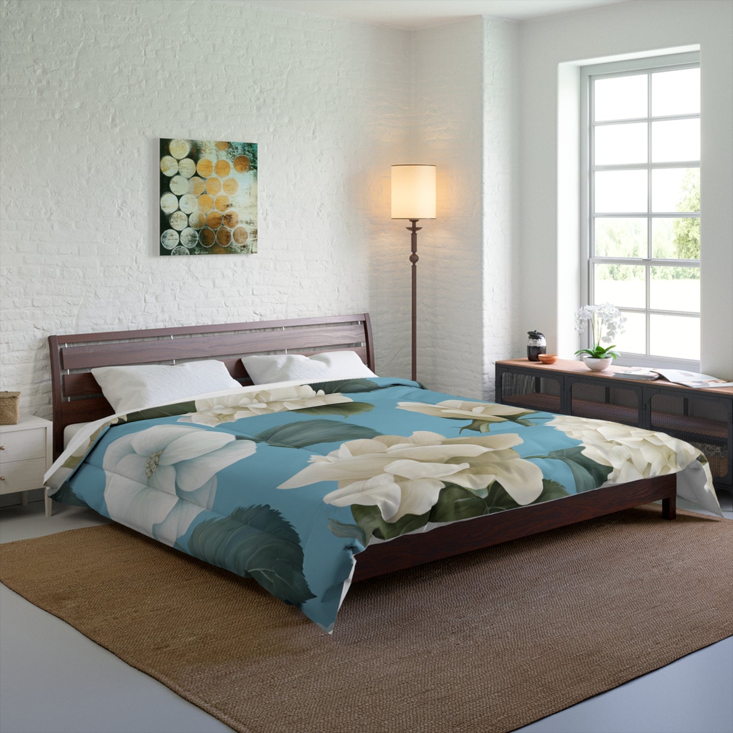 Sky Blue Floral with Hydrangeas and Roses Comforter