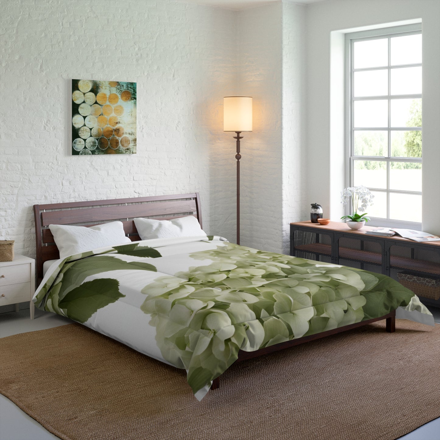 White Hydrangea Botanical Comforter