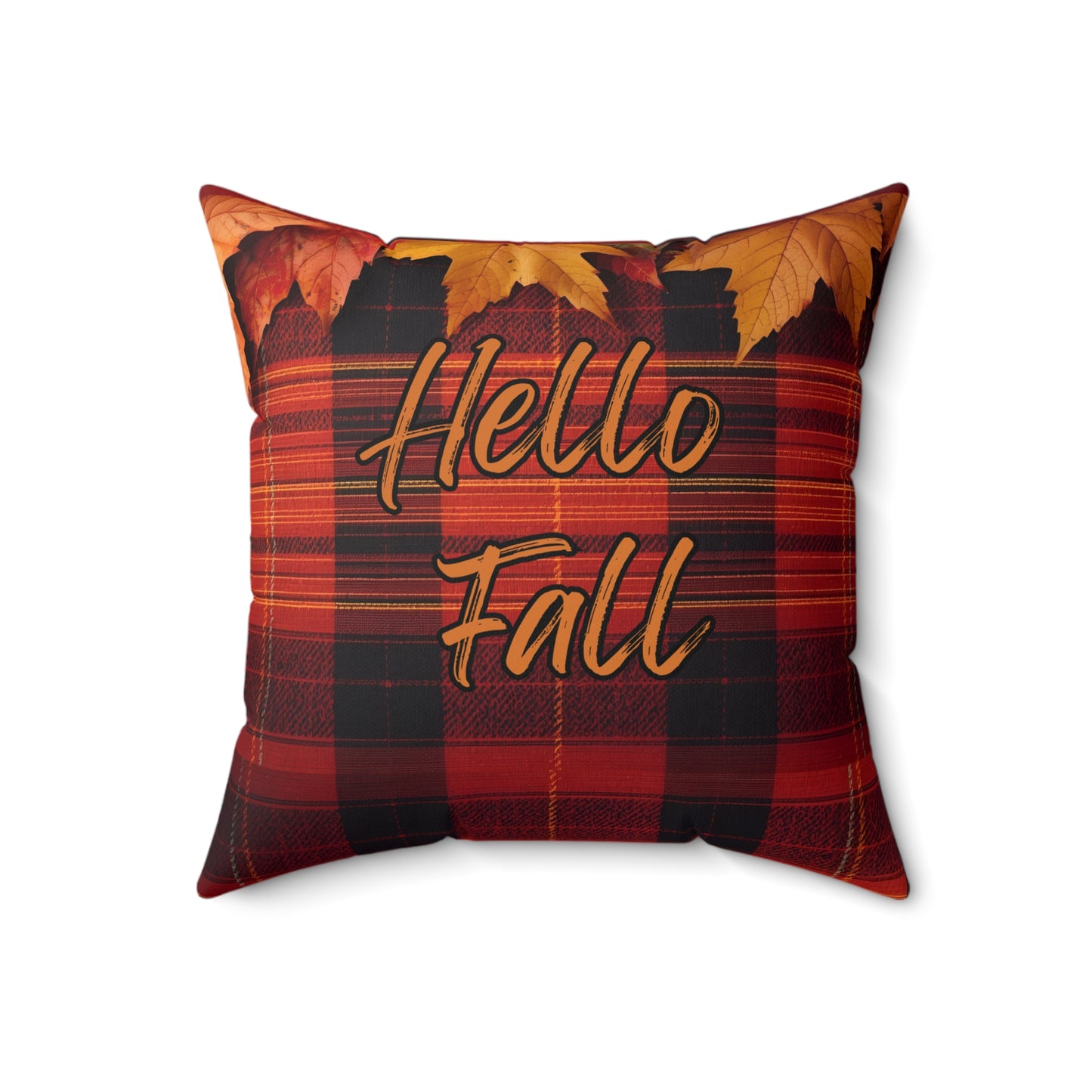 Hello Fall Plaid Autumn Themed Square Pillow