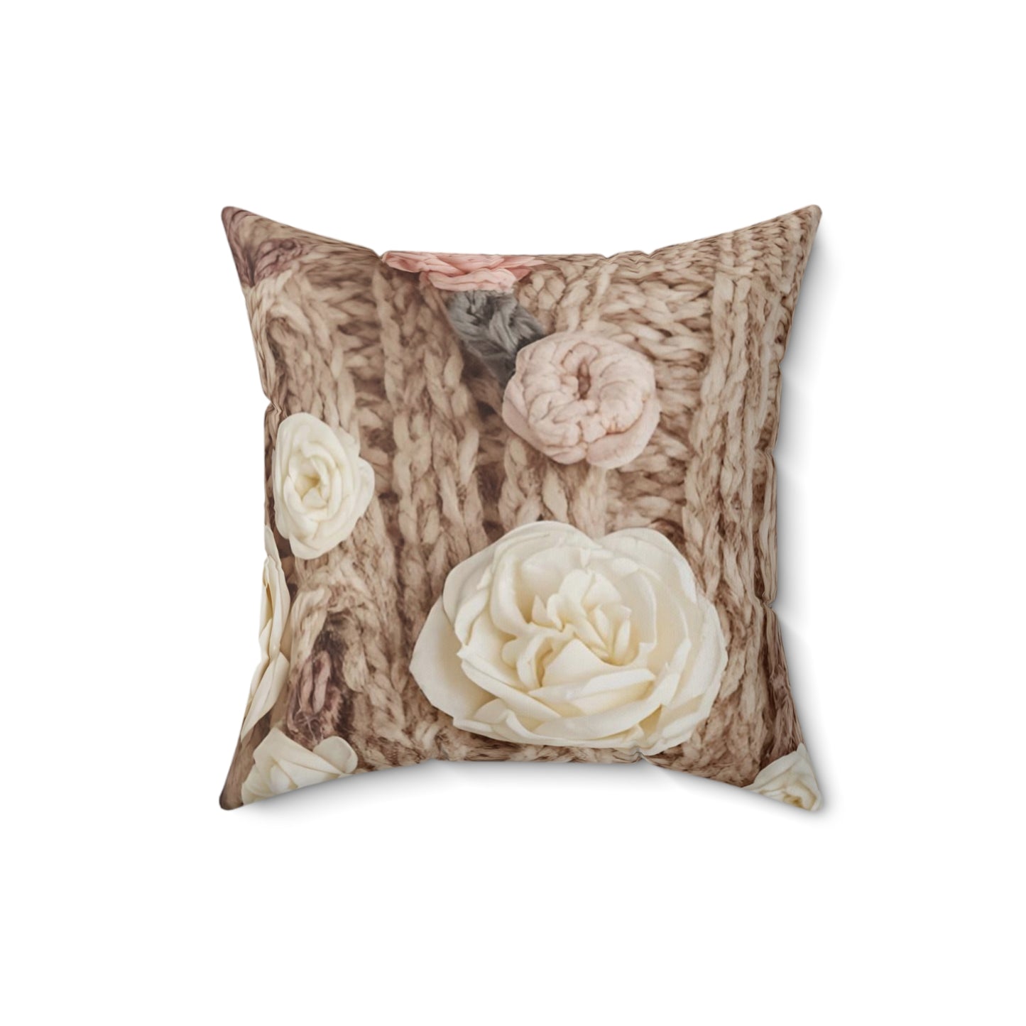 Cottage Rose Knit Floral Pillow
