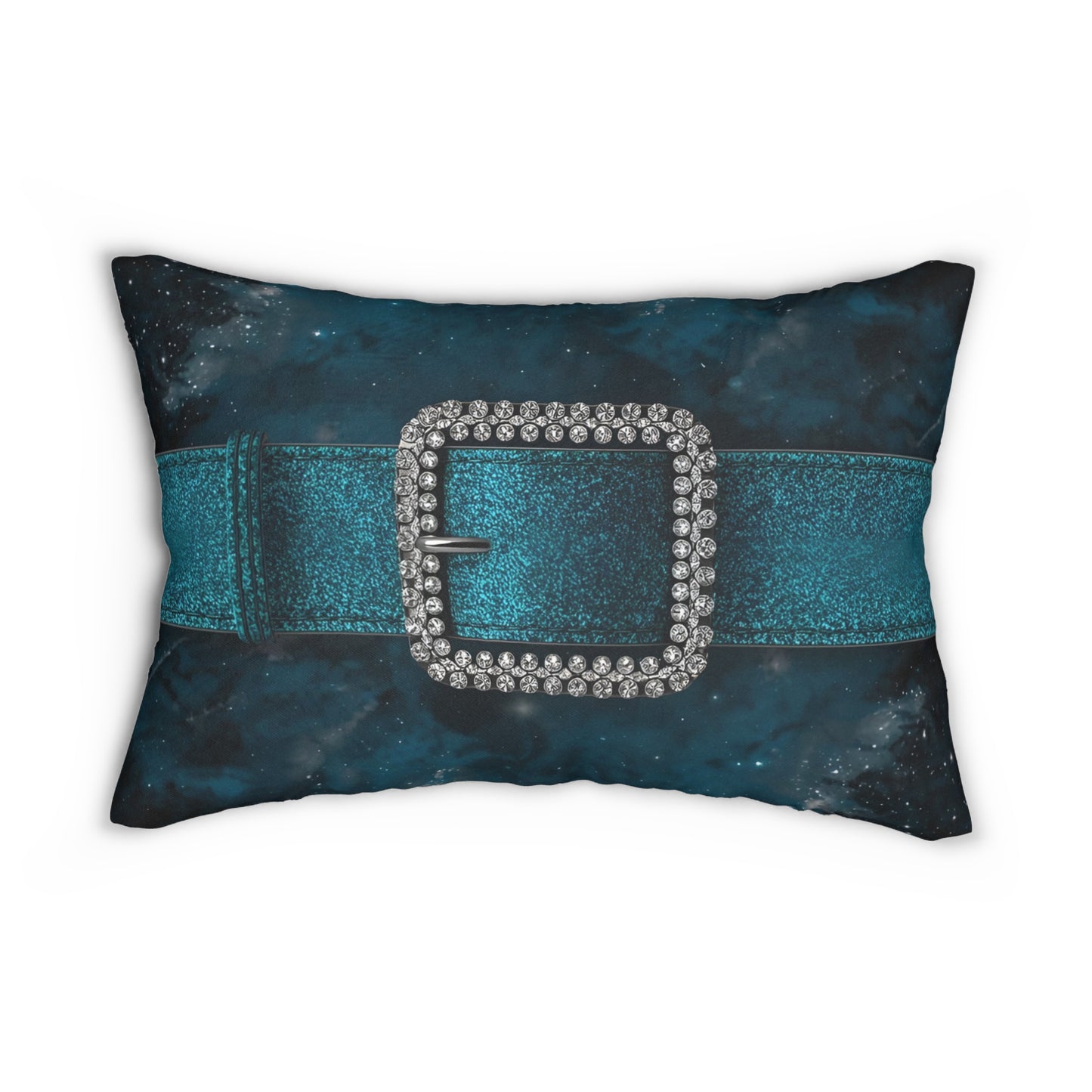 Elegant Blue Lumbar Pillow with Sparkling Buckle Design