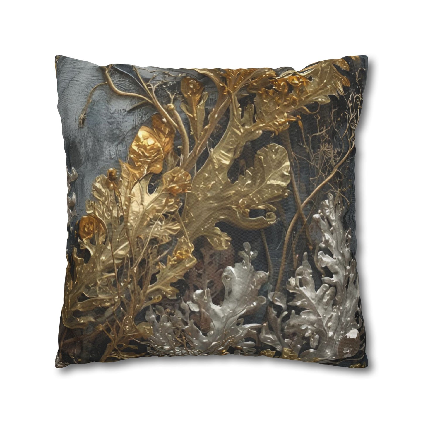 Elegant Gold and Silver Sea Moss Decorative Pillowcase